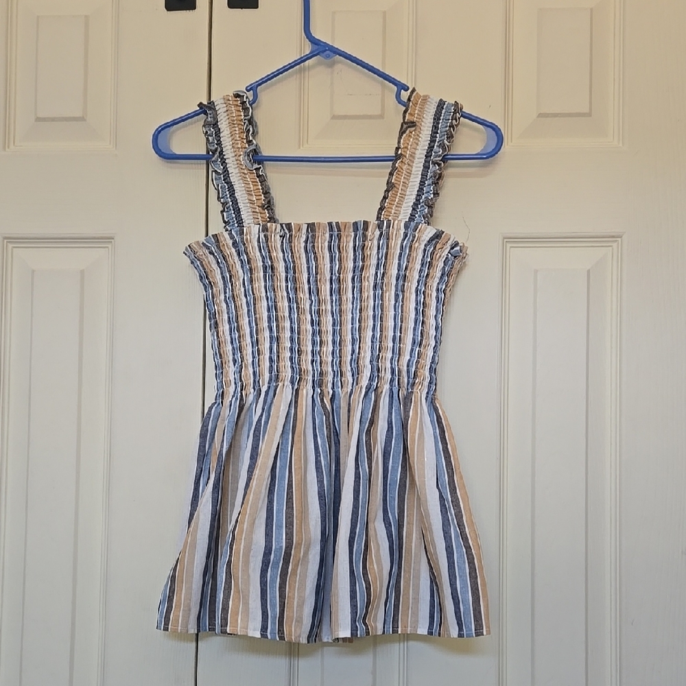 Striped Sleeveless Smocked Top